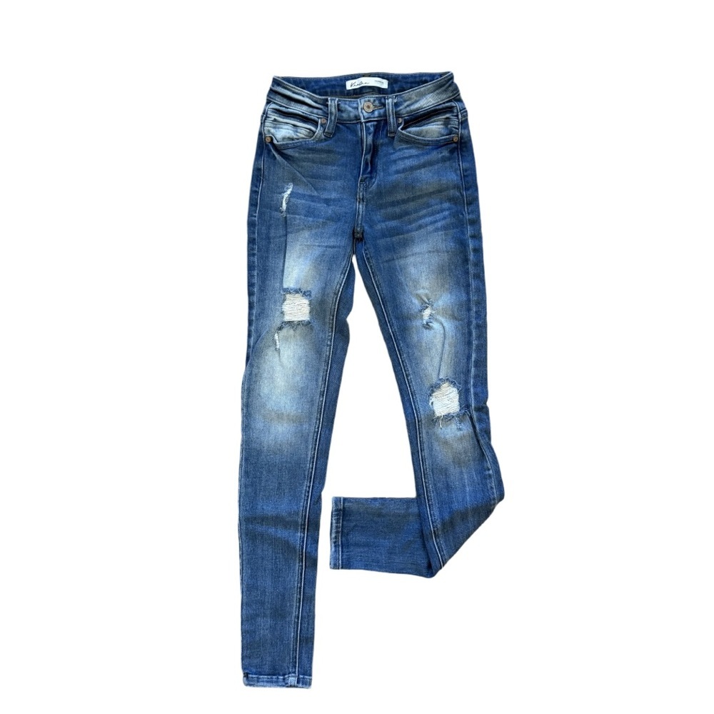 KANCAN Low Rise Distressed Skinny Jeans Y2K Stretch Denim Size 23 🔥👖